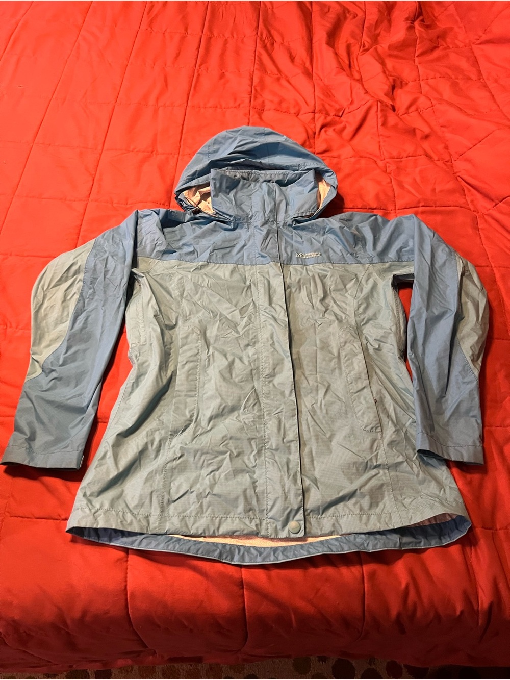 Light Blue Hooded Marmot Rain Jacket